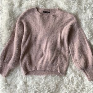 SHEIN bishop sleeve solid fluffy sweater